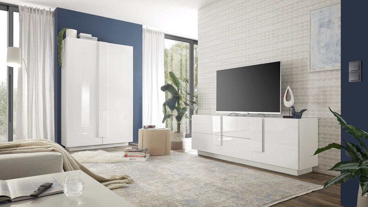 Lowboard 1 anta + 2 cassetti bianco lucido KLARK