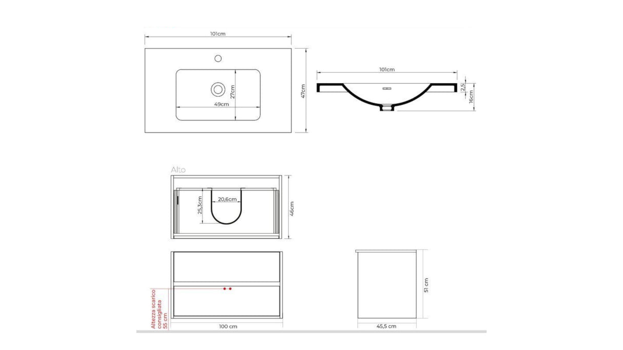 Componibile bagno sospeso ALICE 100 Quercia Bianco