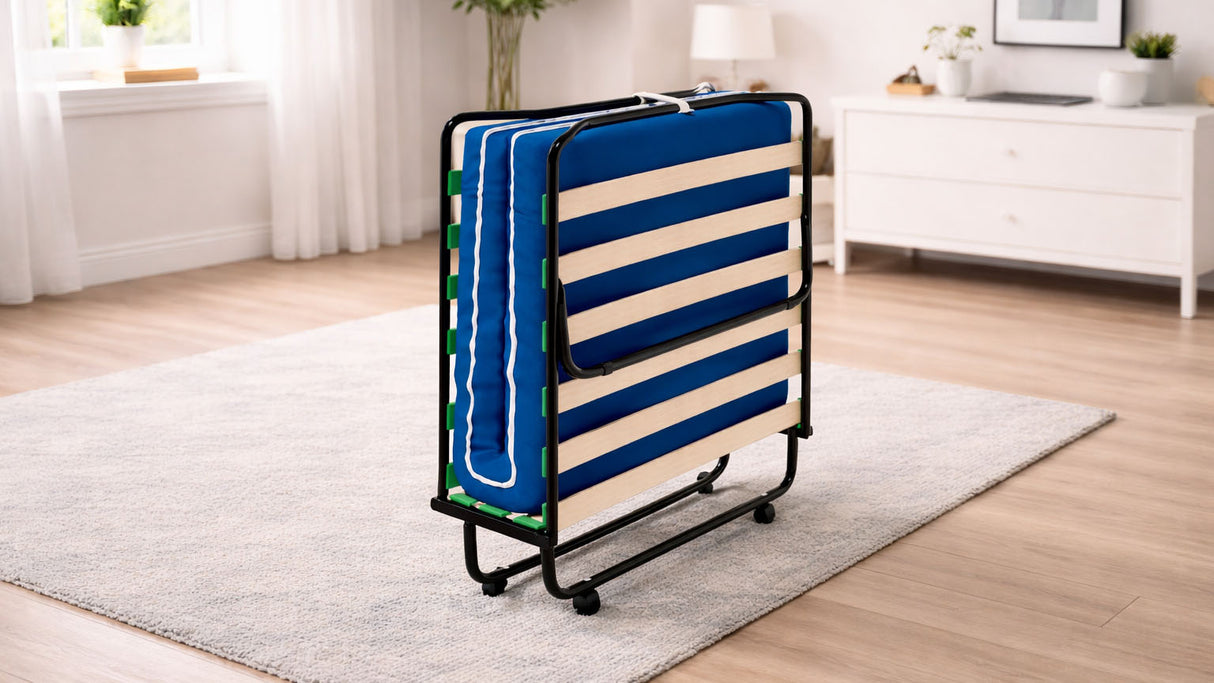 Brandina pieghevole SMART con materasso in waterfoam 80x190 alto 6 CM kit letto singolo rete a doghe in legno e materasso in poliuretano ortopedico