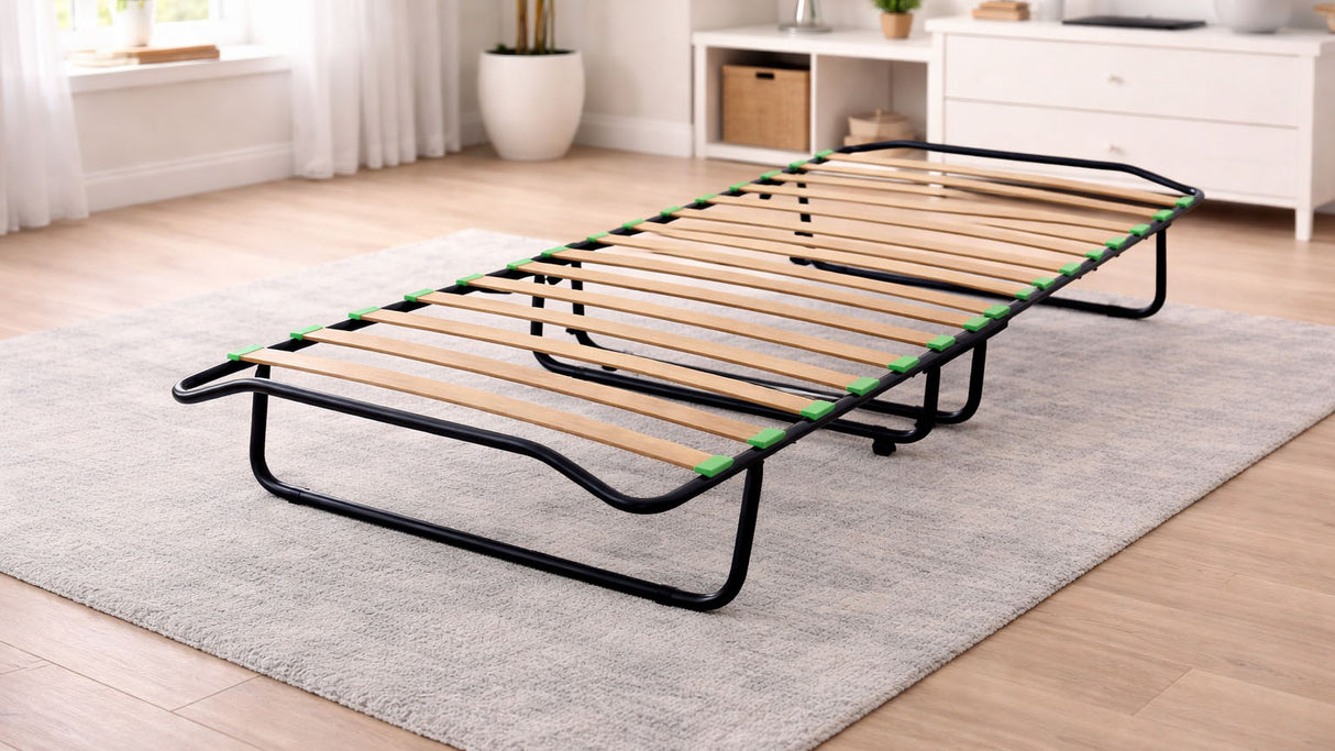 Brandina pieghevole SMART con materasso in waterfoam 80x190 alto 6 CM kit letto singolo rete a doghe in legno e materasso in poliuretano ortopedico