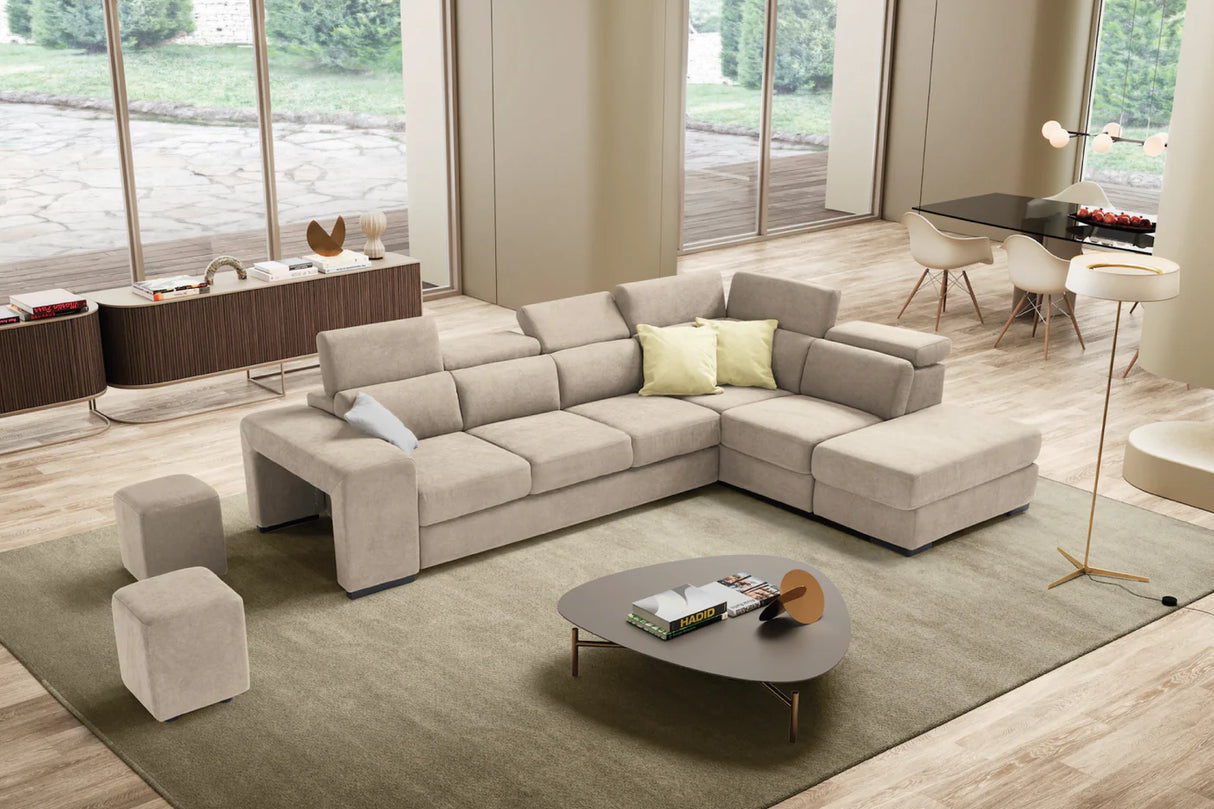 Divano TALENTO 3 posti max, angolo terminale con pouf contenitore