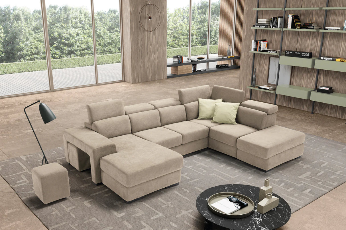 Divano TALENTO chaise longue 2 posti con angolo terminale e pouf contenitore