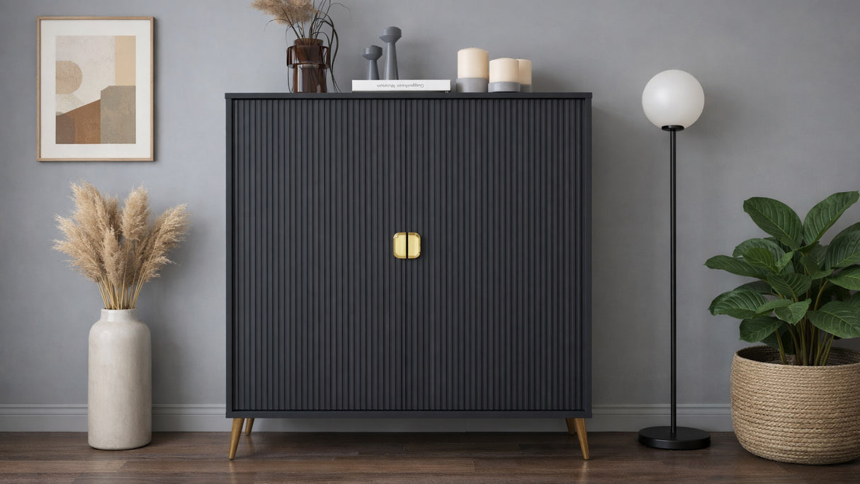 Contenitore 2 ante nero opaco e oro LOTUS