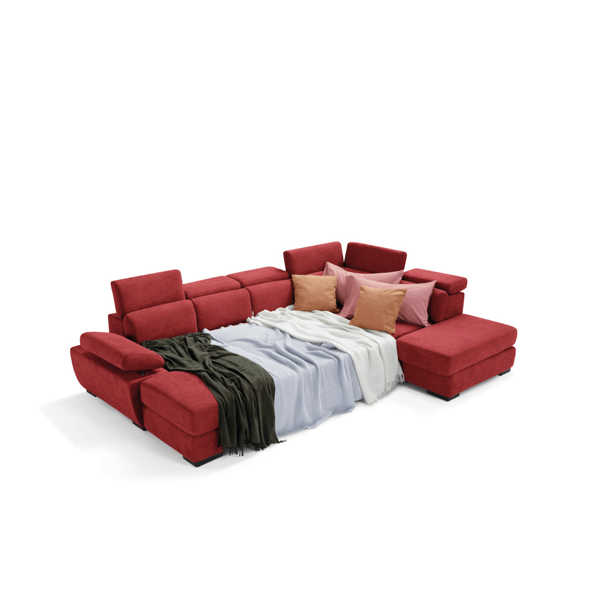 Divano FABIOLA chaise longue 2 posti con angolo terminale e pouf contenitore