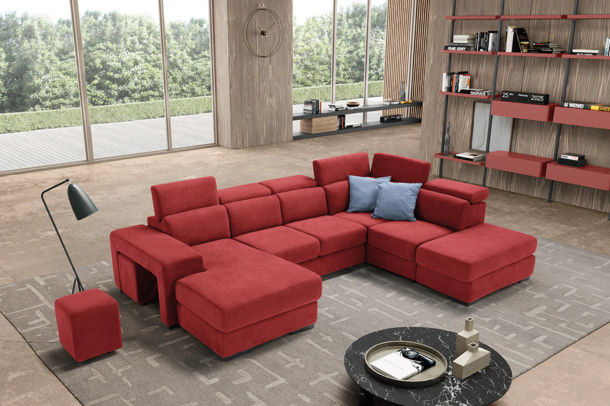 Divano TALENTO chaise longue 2 posti con angolo terminale e pouf contenitore