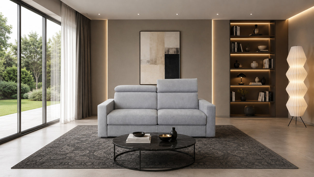 Divano letto mod. cielo 3 posti meccanismo a ribalta POGGIATESTA RECLINABILI e materasso H. 18 cm