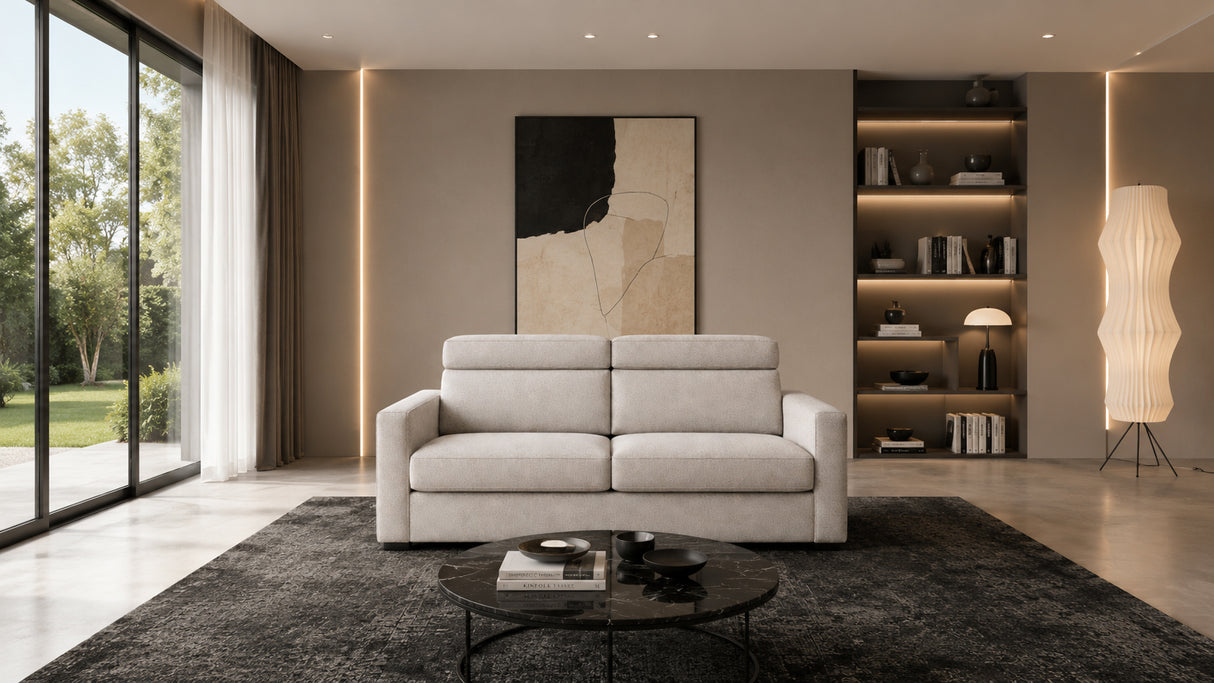 Divano letto mod. cielo 3 posti meccanismo a ribalta POGGIATESTA RECLINABILI e materasso H. 18 cm