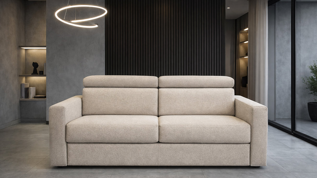 Divano letto mod. cielo 3 posti meccanismo a ribalta POGGIATESTA RECLINABILI e materasso H. 18 cm