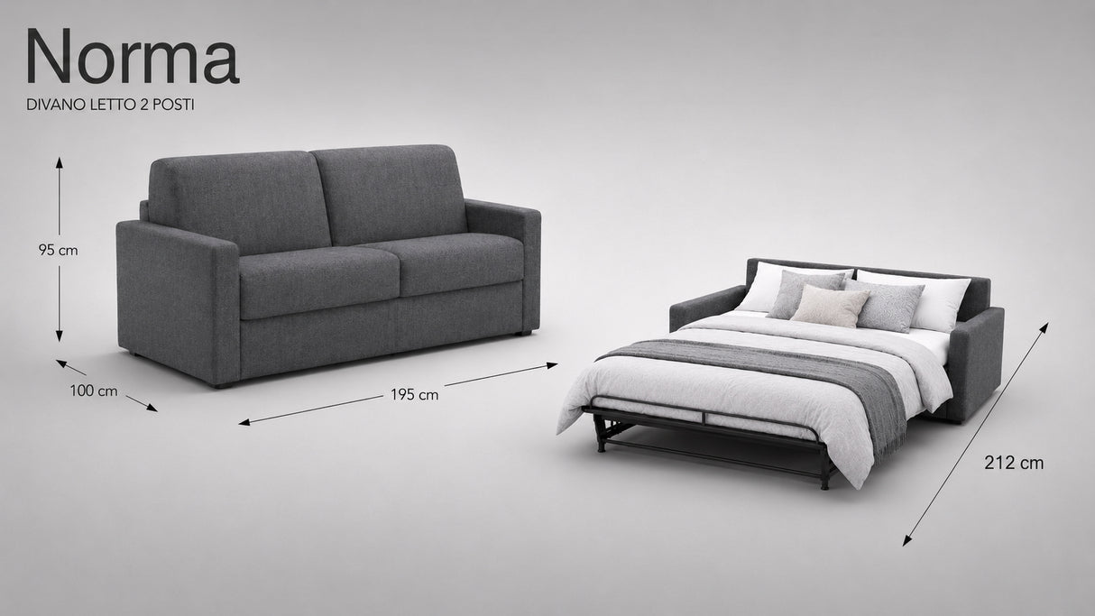 Divano letto mod. norma 2 posti meccanismo a ribalta e materasso H. 18 cm