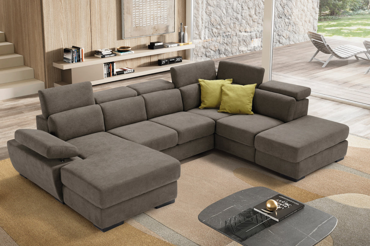 Divano FABIOLA chaise longue 2 posti con angolo terminale e pouf contenitore