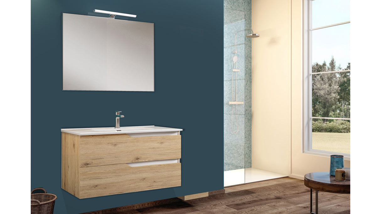 Componibile bagno GRACE 100 Quercia naturale - Bianco Lucido