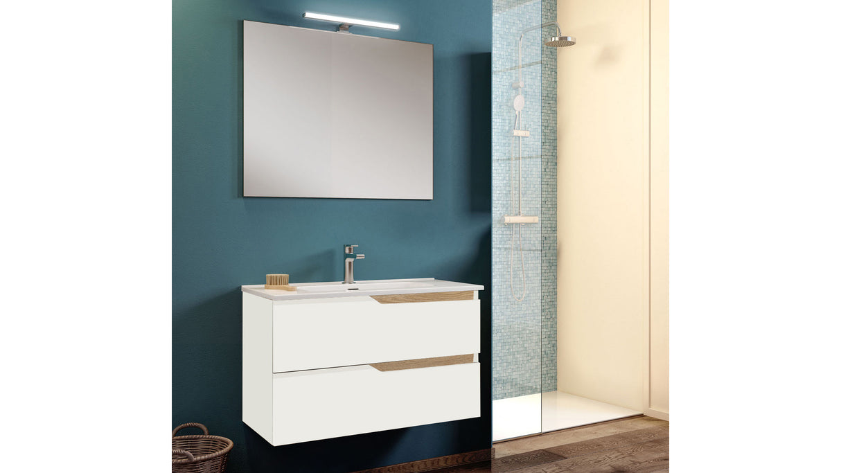Componibile bagno GRACE 80 Bianco lucido - Quercia naturale
