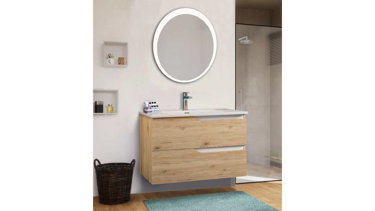 Componibile bagno GRACE 80 Quercia naturale - Bianco lucido