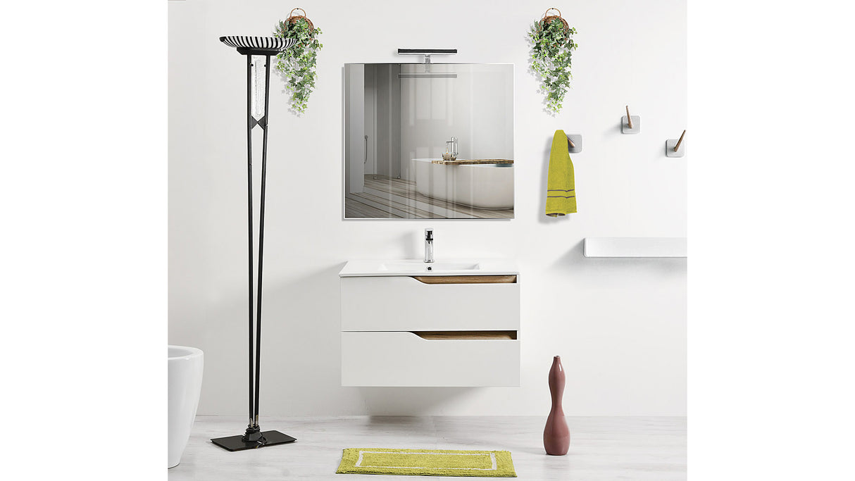 Componibile bagno GRACE 80 Bianco lucido - Quercia naturale