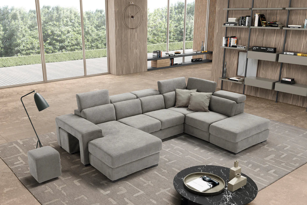 Divano TALENTO chaise longue 2 posti con angolo terminale e pouf contenitore