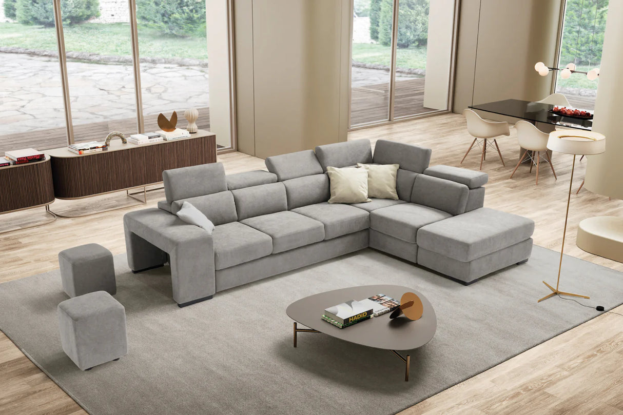 Divano TALENTO 3 posti max, angolo terminale con pouf contenitore