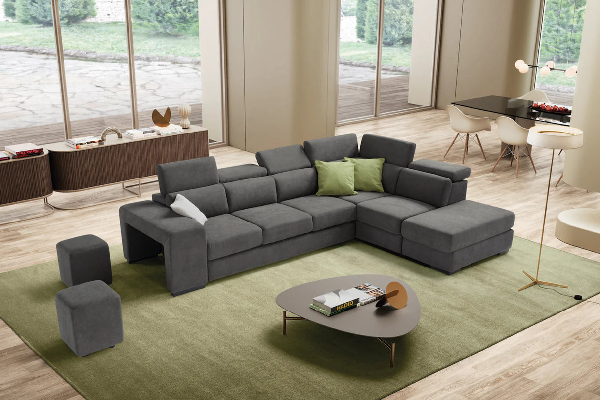 Divano TALENTO 3 posti max, angolo terminale con pouf contenitore