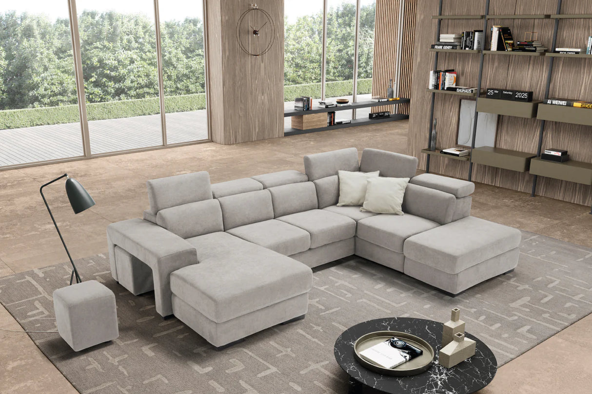 Divano TALENTO chaise longue 2 posti con angolo terminale e pouf contenitore