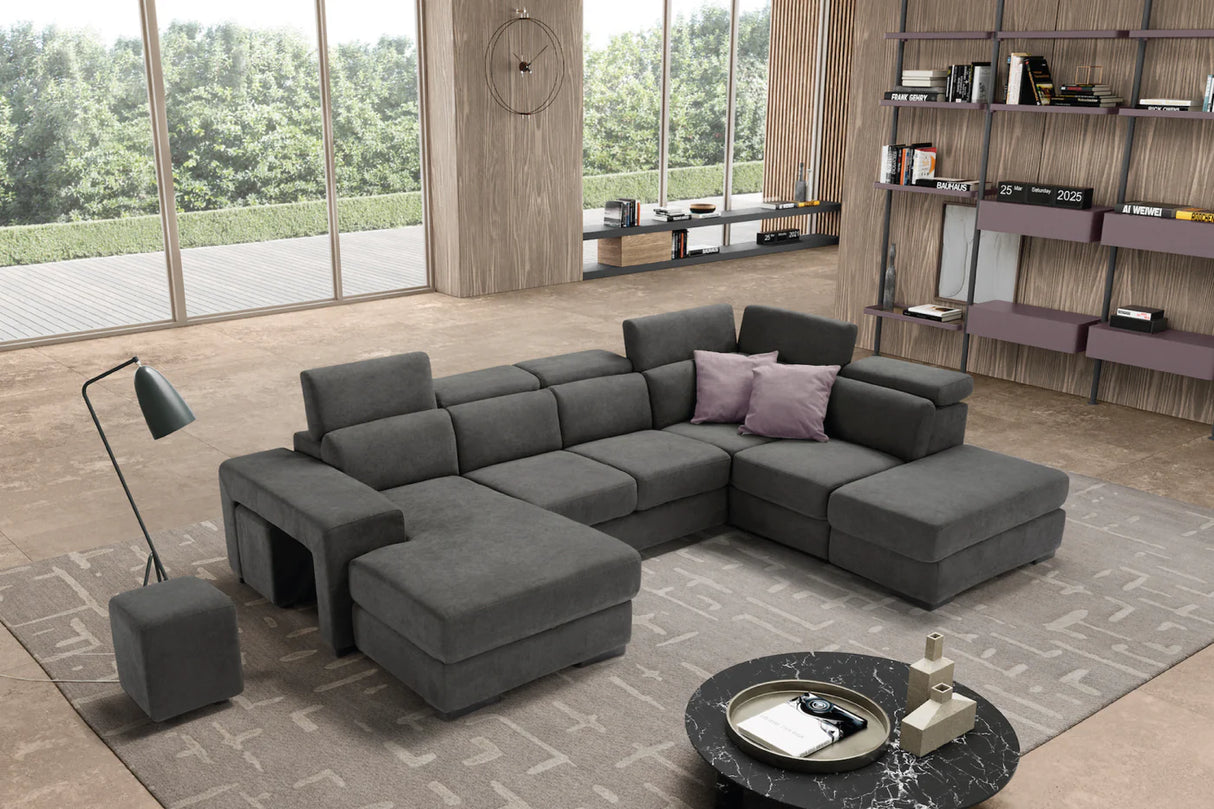 Divano TALENTO chaise longue 2 posti con angolo terminale e pouf contenitore