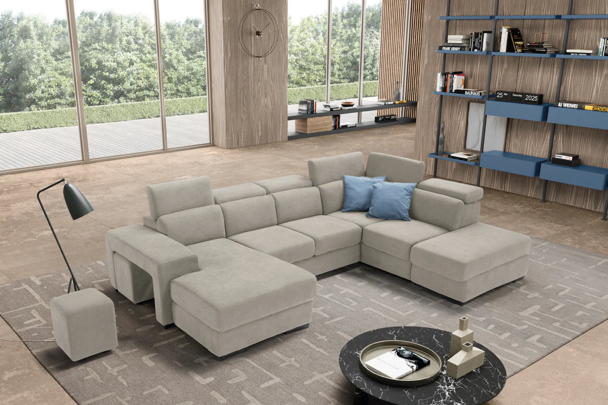 Divano TALENTO chaise longue 2 posti con angolo terminale e pouf contenitore