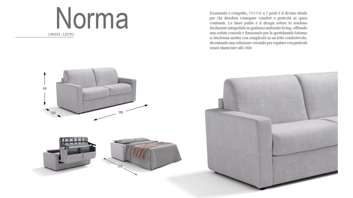 Divano letto mod. norma 3 posti meccanismo a ribalta e materasso H. 18 cm