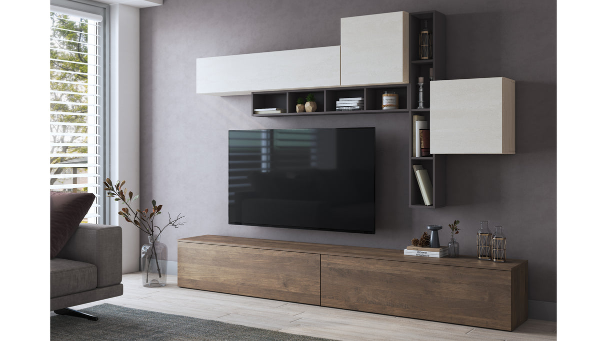 Parete Soggiorno Minerva Noce Eastwood/Spatolato Bianco e Grafite