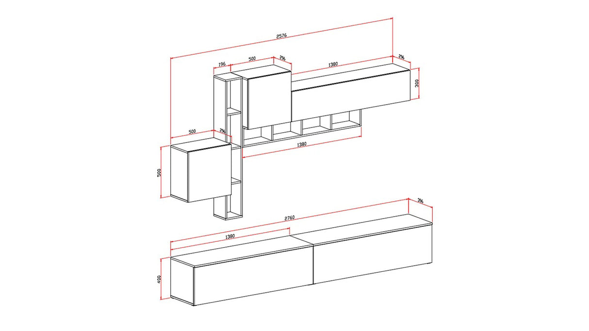 Parete Soggiorno Minerva Noce Eastwood/Spatolato Bianco e Grafite