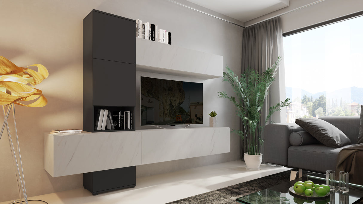 Parete Soggiorno Rodi Effetto Marmo Carrara e Grafite