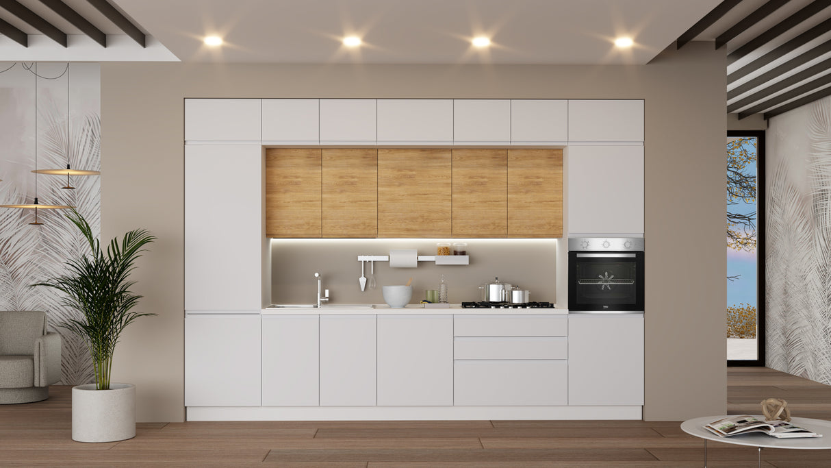 Cucina Kelly 360 cm Promo 25 Bilancia Bianco Polare e Rovere opaco