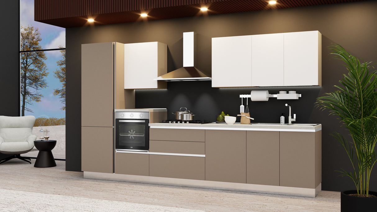 Cucina Delizia 365 cm promo 25 Leone Tortora opaco e Bianco opaco