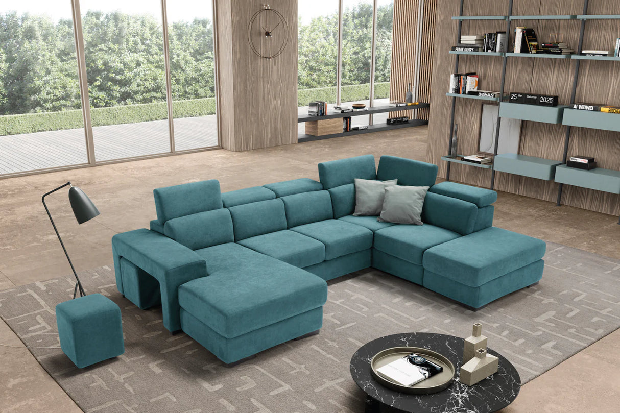 Divano TALENTO chaise longue 2 posti con angolo terminale e pouf contenitore