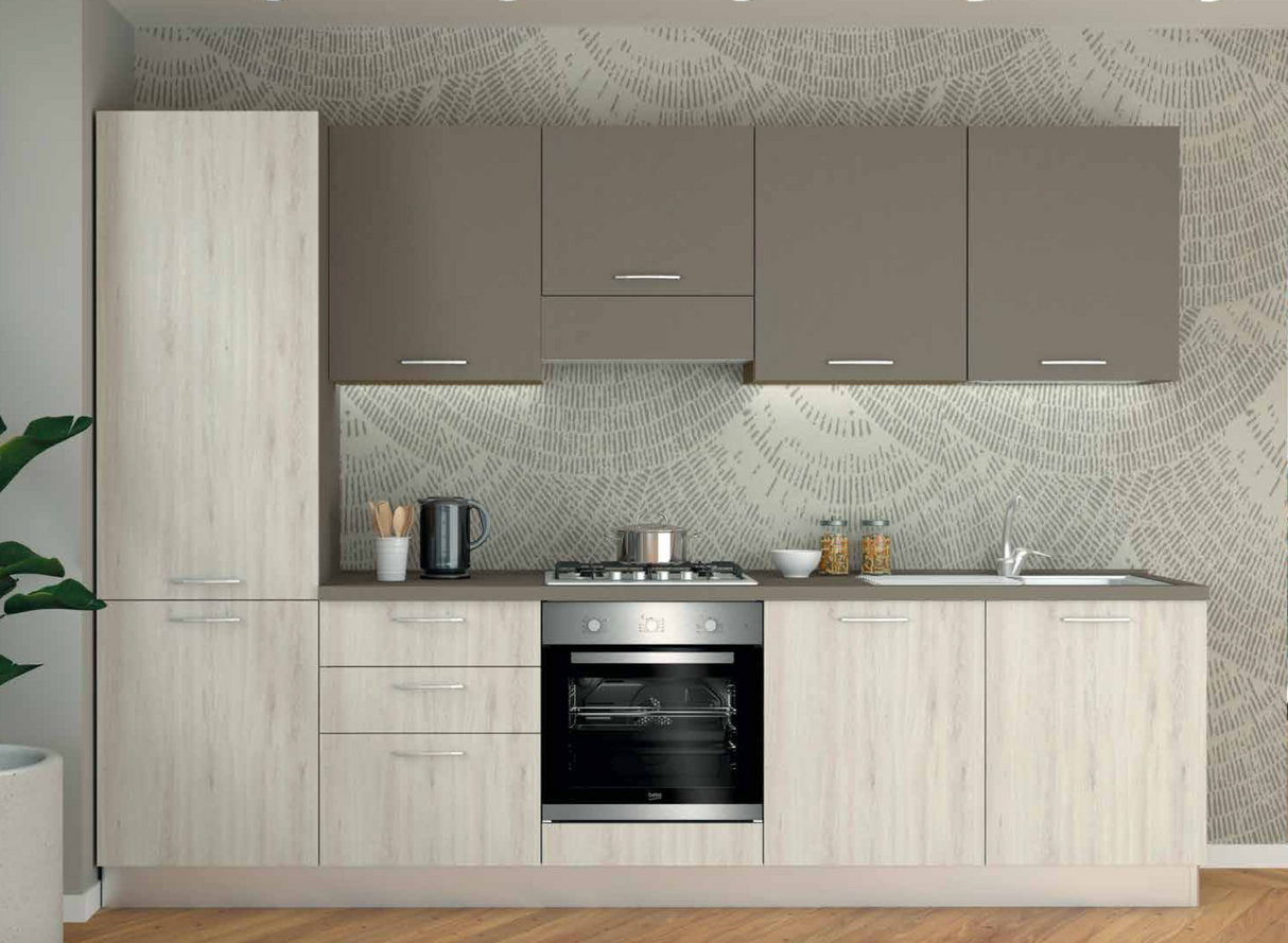 Cucina Smart 300 cm promo 25 Sagittario Rovere Sbiancato e Cemento Fango
