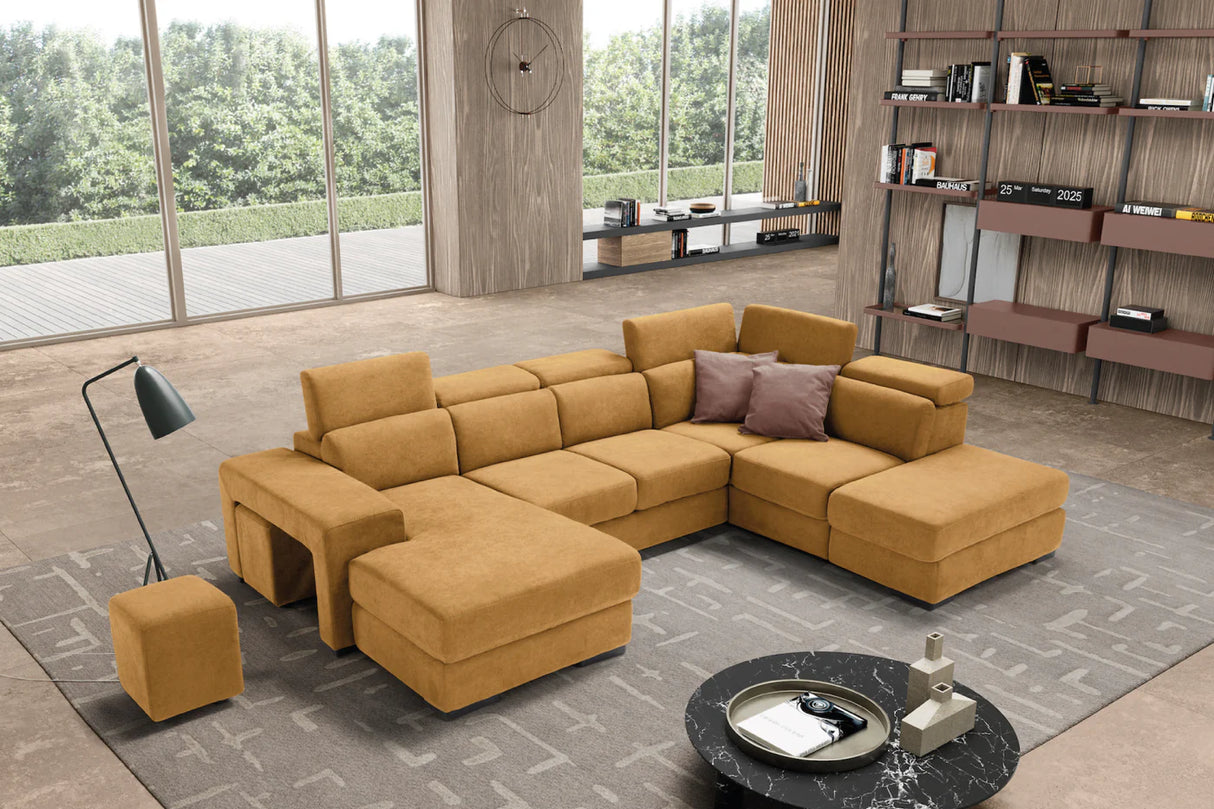 Divano TALENTO chaise longue 2 posti con angolo terminale e pouf contenitore