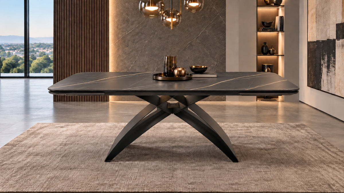Tavolo ADE Allungabile 180-260 cm – Piano Marmo Nero e Base Antracite