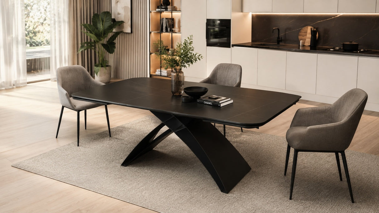 Tavolo ADE Allungabile 180-260 cm – Piano Marmo Nero e Base Antracite