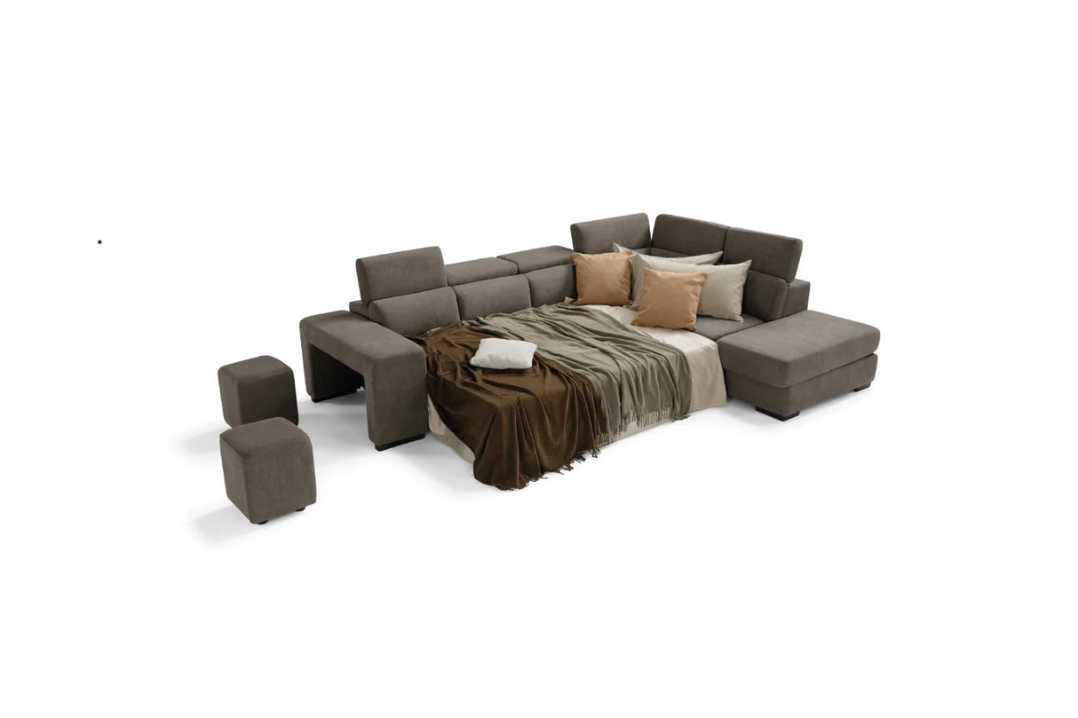 Divano TALENTO 3 posti max, angolo terminale con pouf contenitore