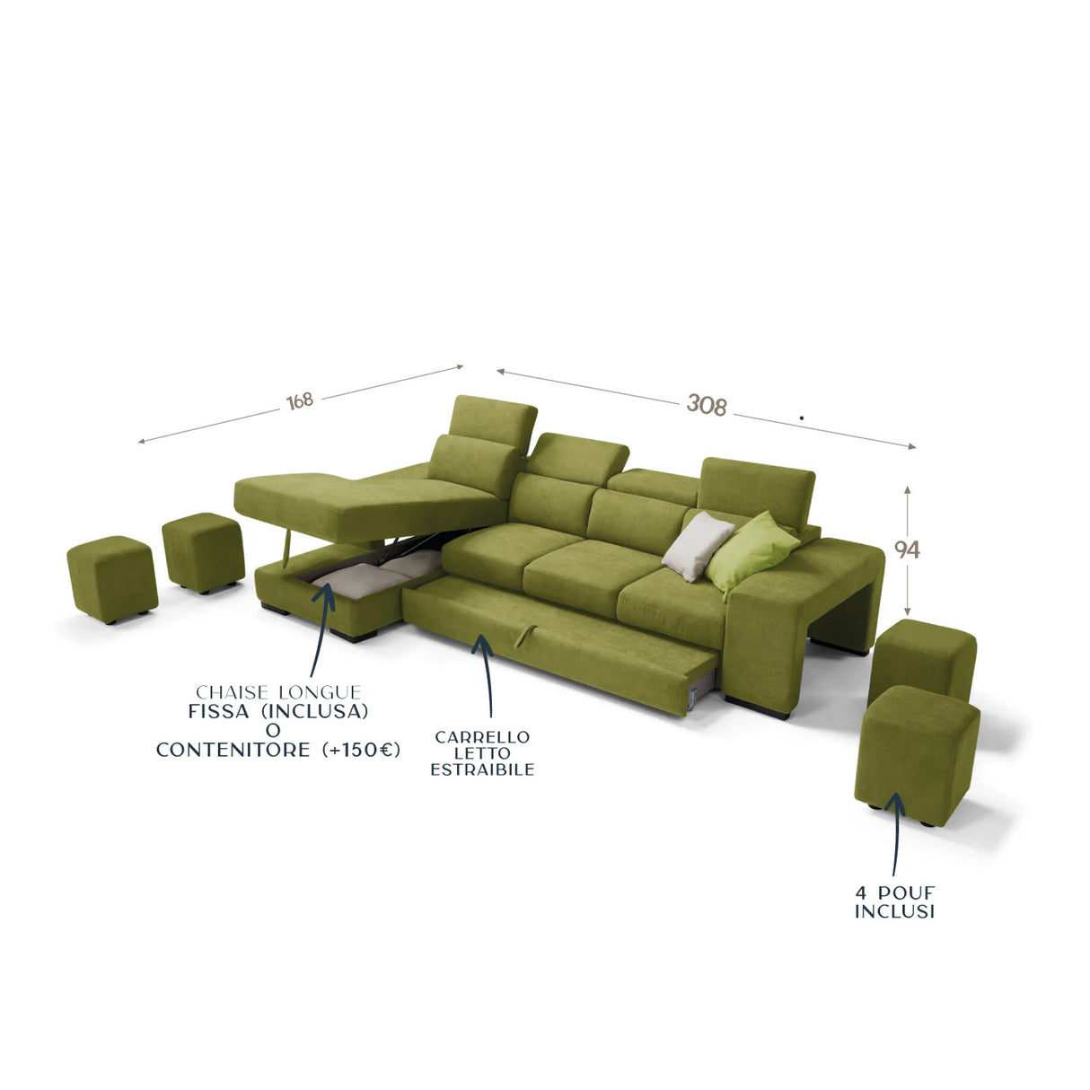 Divano TALENTO chaise longue, 3 posti max