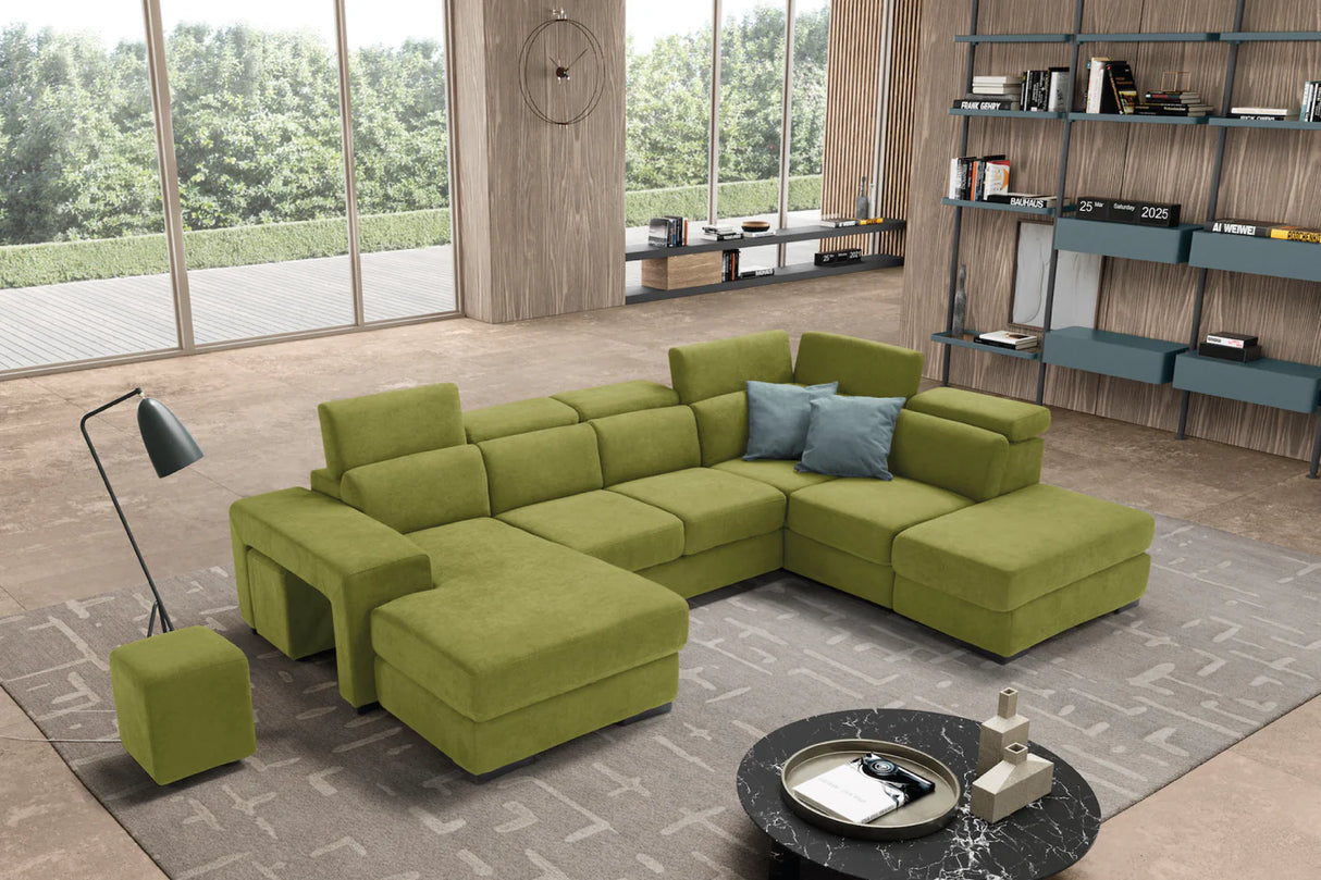 Divano TALENTO chaise longue 2 posti con angolo terminale e pouf contenitore