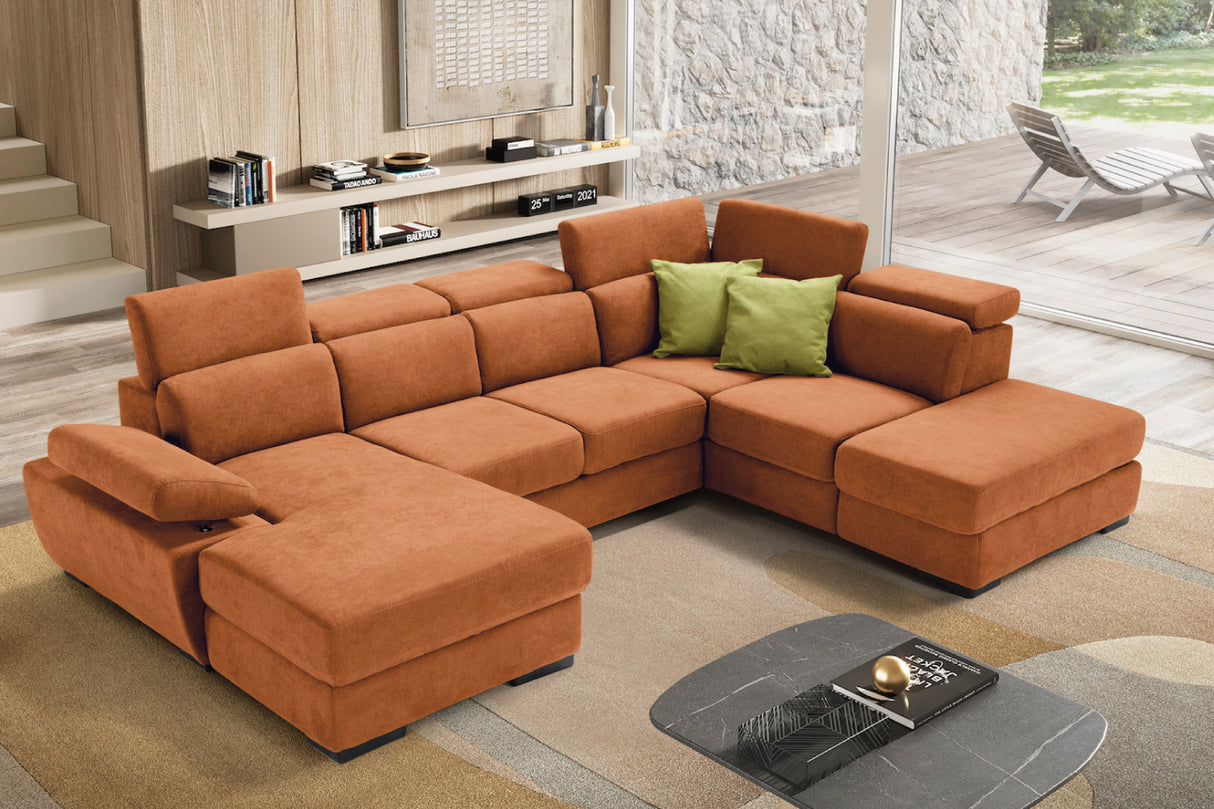 Divano FABIOLA chaise longue 2 posti con angolo terminale e pouf contenitore