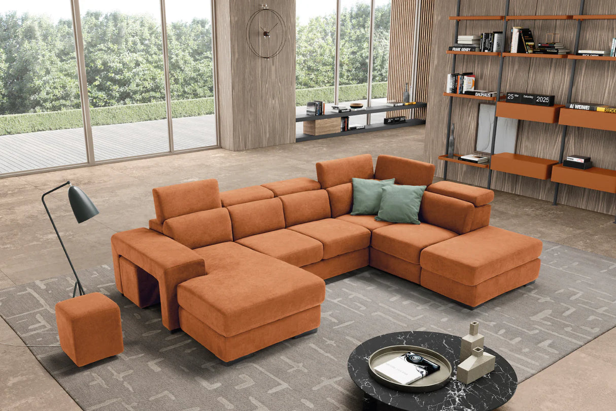 Divano TALENTO chaise longue 2 posti con angolo terminale e pouf contenitore