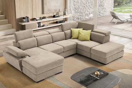 Divano FABIOLA chaise longue 2 posti con angolo terminale e pouf contenitore