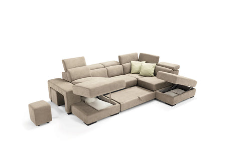 Divano MAXI CARLOTTA chaise longue 2 posti con angolo terminale e pouf contenitore