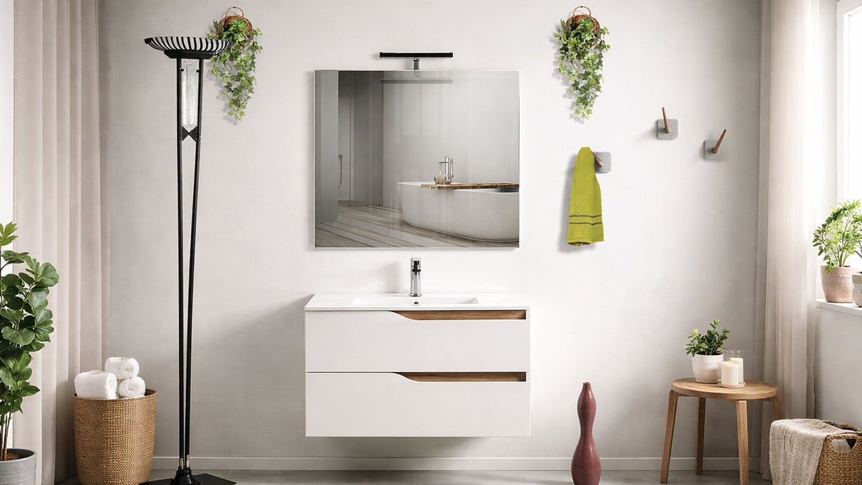 Componibile bagno GRACE 80 Bianco lucido - Quercia naturale