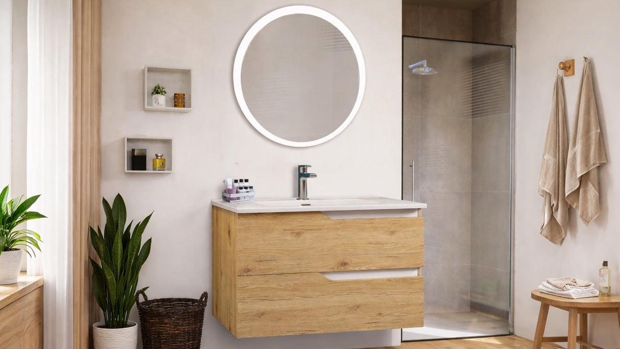 Componibile bagno GRACE 80 Quercia naturale - Bianco lucido