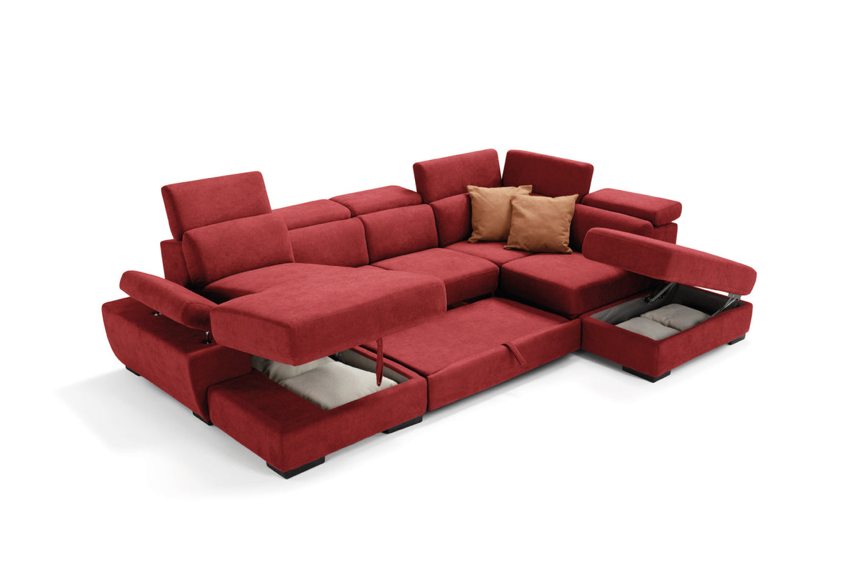 Divano FABIOLA chaise longue 2 posti con angolo terminale e pouf contenitore