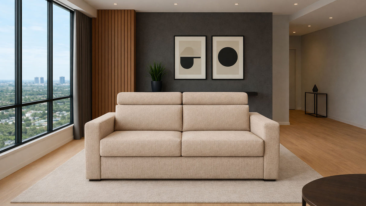 Divano letto mod. cielo 3 posti meccanismo a ribalta POGGIATESTA RECLINABILI e materasso H. 18 cm