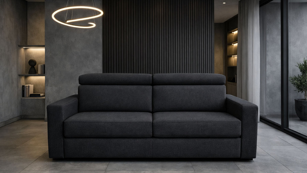 Divano letto mod. cielo 3 posti meccanismo a ribalta POGGIATESTA RECLINABILI e materasso H. 18 cm