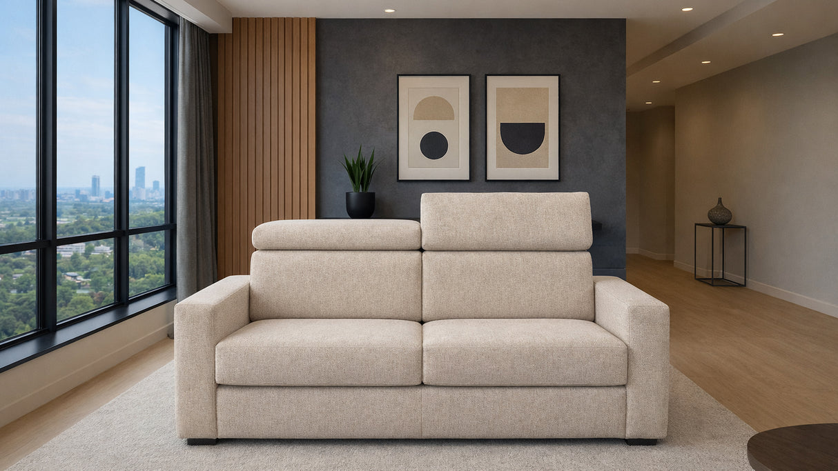 Divano letto mod. cielo 3 posti meccanismo a ribalta POGGIATESTA RECLINABILI e materasso H. 18 cm