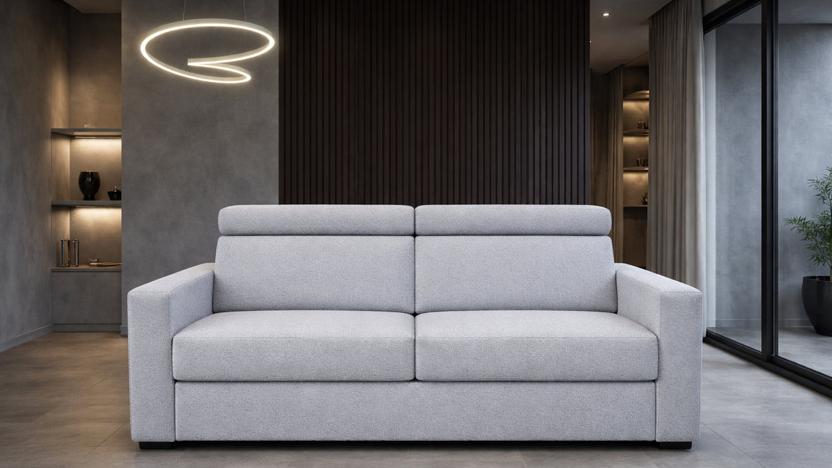 Divano letto mod. cielo 3 posti meccanismo a ribalta POGGIATESTA RECLINABILI e materasso H. 18 cm