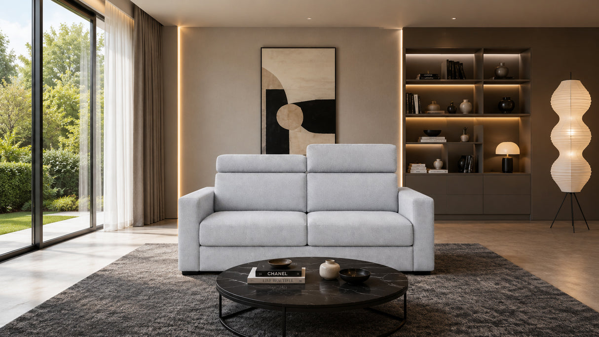 Divano letto mod. cielo 3 posti meccanismo a ribalta POGGIATESTA RECLINABILI e materasso H. 18 cm